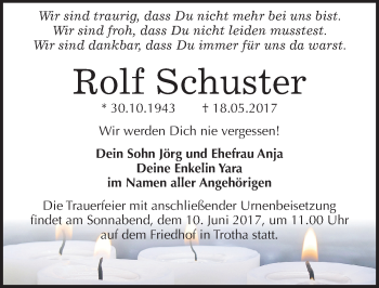 Traueranzeige von Rolf Schuster von Mitteldeutsche Zeitung Halle/Saalkreis