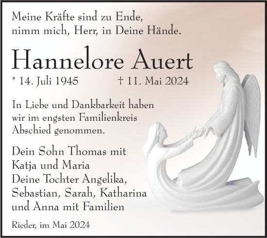 Traueranzeige von Hannelore Auert von Trauerkombi Quedlinburg