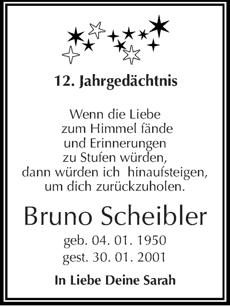  Traueranzeige für Bruno Scheibler vom 30.01.2013 aus Mitteldeutsche Zeitung Köthen