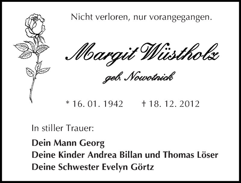  Traueranzeige für Margit Wüstholz vom 05.01.2013 aus Mitteldeutsche Zeitung Halle/Saalkreis