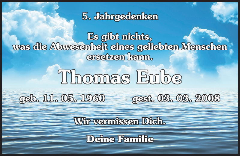  Traueranzeige für Thomas Eube vom 02.03.2013 aus Mitteldeutsche Zeitung Halle/Saalkreis