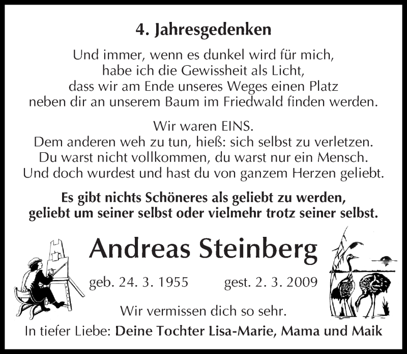  Traueranzeige für Andreas Steinberg vom 02.03.2013 aus Mitteldeutsche Zeitung Köthen