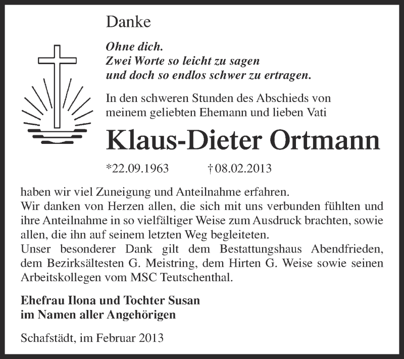  Traueranzeige für Klaus-Dieter Ortmann vom 03.03.2013 aus Super Sonntag Merseburg