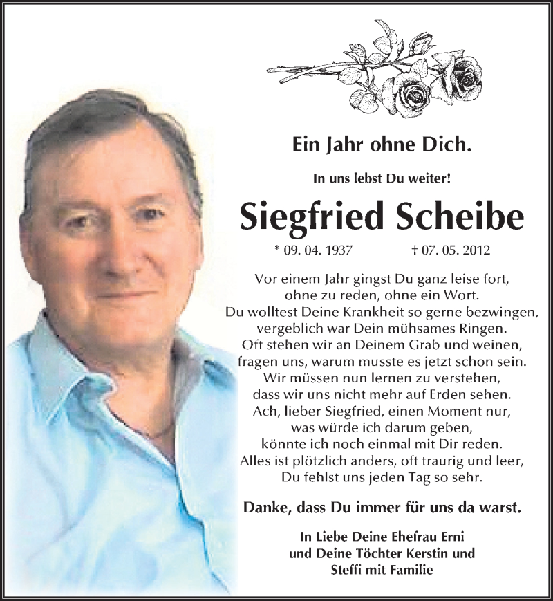  Traueranzeige für Siegfried Scheibe vom 07.05.2013 aus Mitteldeutsche Zeitung Bitterfeld