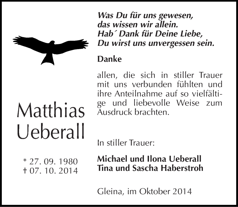  Traueranzeige für Matthias Ueberall vom 25.10.2014 aus Mitteldeutsche Zeitung Naumburg/Nebra