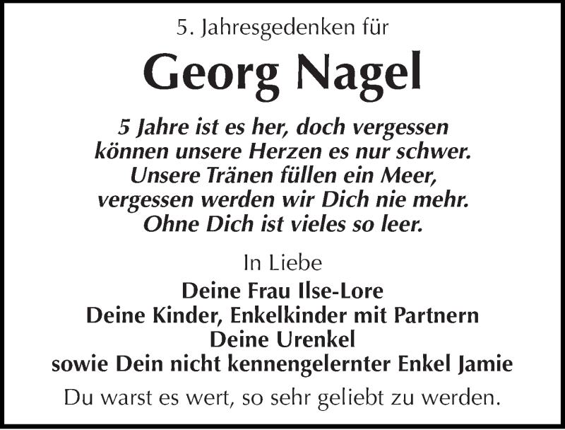  Traueranzeige für Georg Nagel vom 24.10.2014 aus Mitteldeutsche Zeitung Quedlinburg