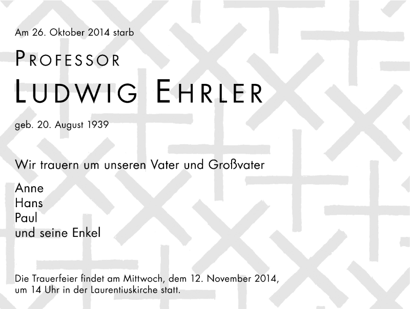  Traueranzeige für Ludwig Ehrler vom 29.10.2014 aus Mitteldeutsche Zeitung Halle/Saalkreis