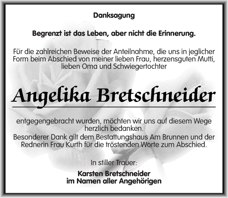  Traueranzeige für Angelika Bretschneider vom 20.11.2014 aus Mitteldeutsche Zeitung Mansfelder Land