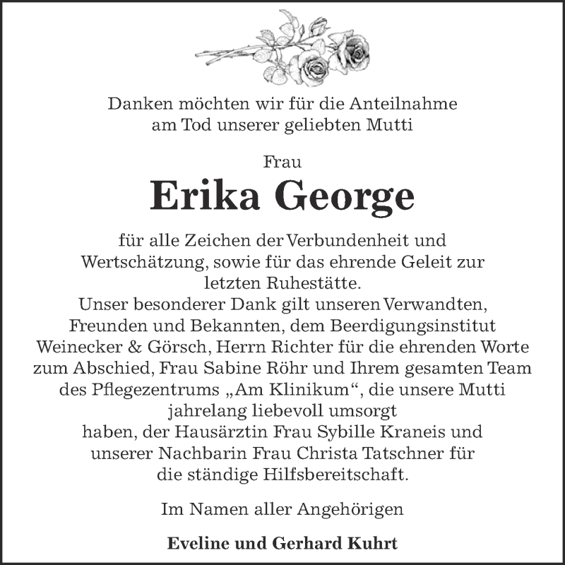  Traueranzeige für Erika George vom 20.04.2014 aus Super Sonntag Bernburg