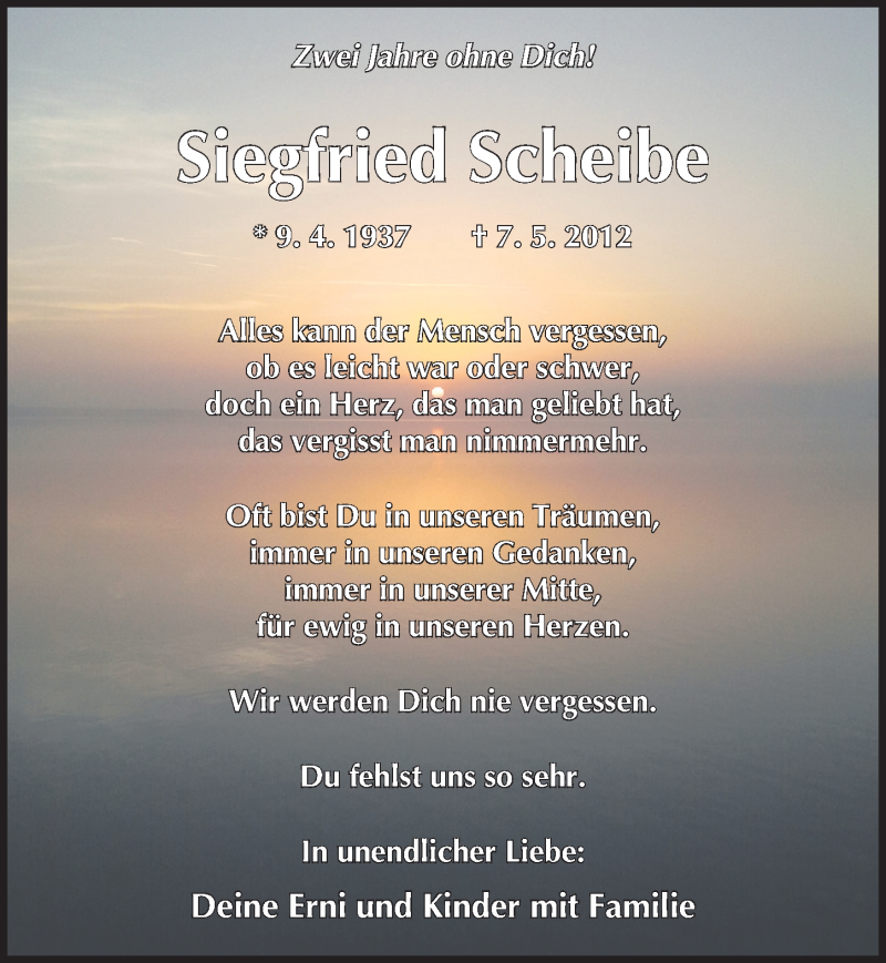  Traueranzeige für Siegfried Scheibe vom 07.05.2014 aus Mitteldeutsche Zeitung Bitterfeld
