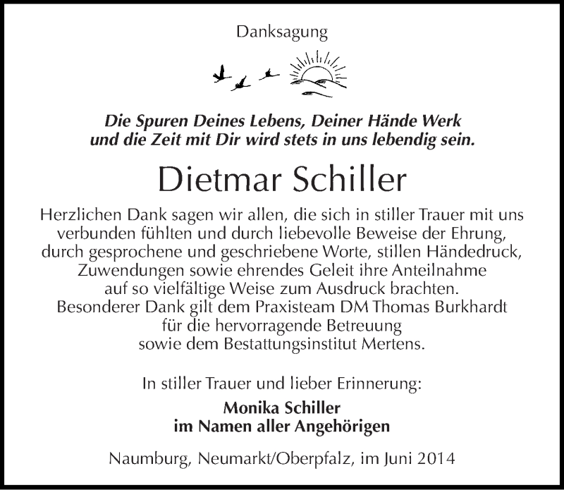  Traueranzeige für Dietmar Schiller vom 28.06.2014 aus Mitteldeutsche Zeitung Naumburg/Nebra