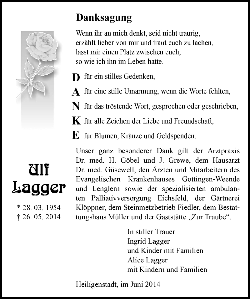  Traueranzeige für Ulf Lagger vom 28.06.2014 aus Mitteldeutsche Zeitung Merseburg/Querfurt