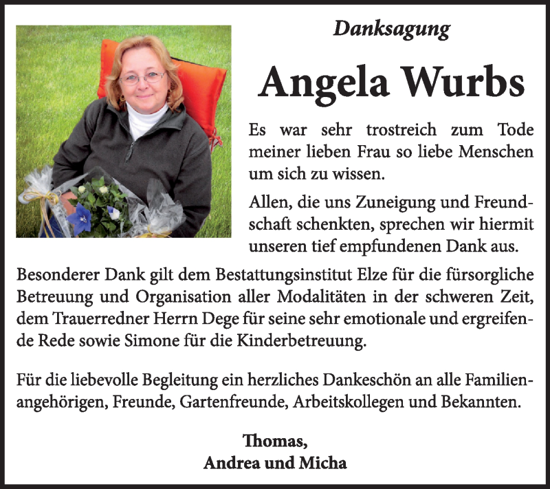  Traueranzeige für Angela Wurbs vom 10.08.2014 aus Super Sonntag Dessau / Köthen
