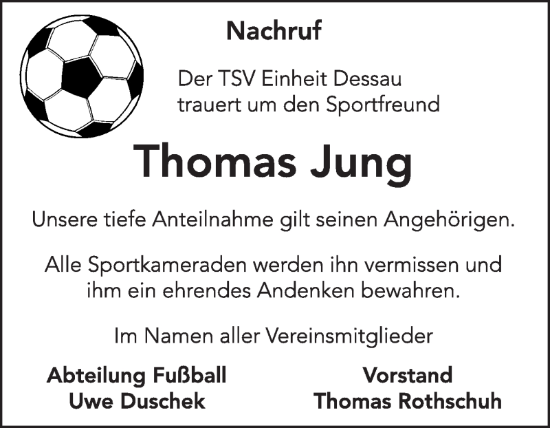  Traueranzeige für Thomas Jung vom 24.08.2014 aus Super Sonntag Dessau / Köthen