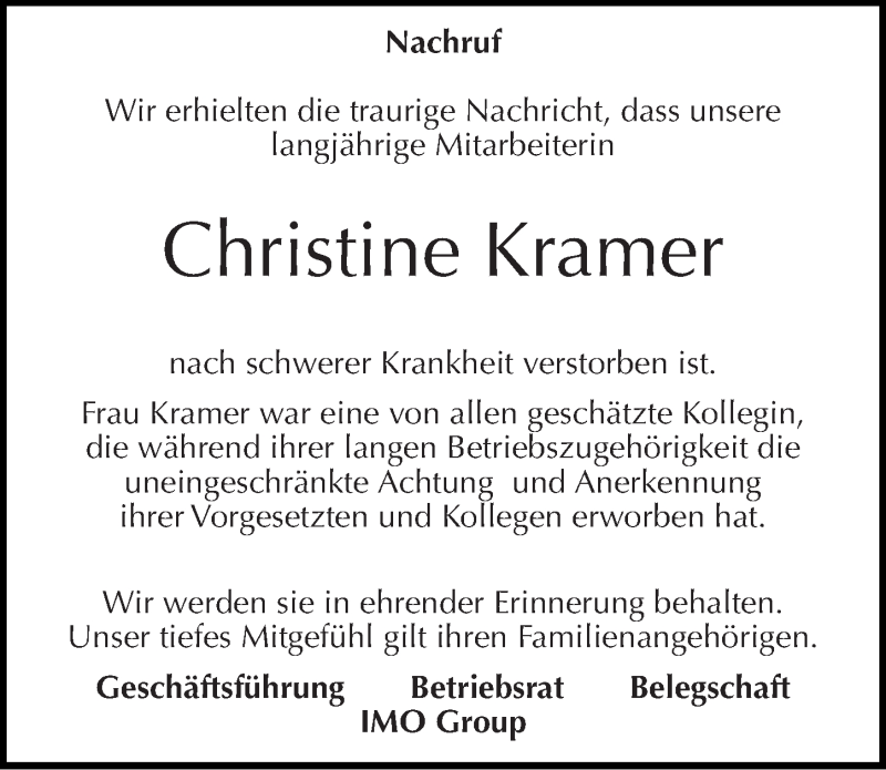  Traueranzeige für Christine Kramer vom 13.09.2014 aus Mitteldeutsche Zeitung Merseburg/Querfurt