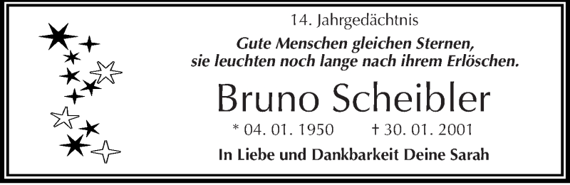  Traueranzeige für Bruno Scheibler vom 30.01.2015 aus Mitteldeutsche Zeitung Köthen