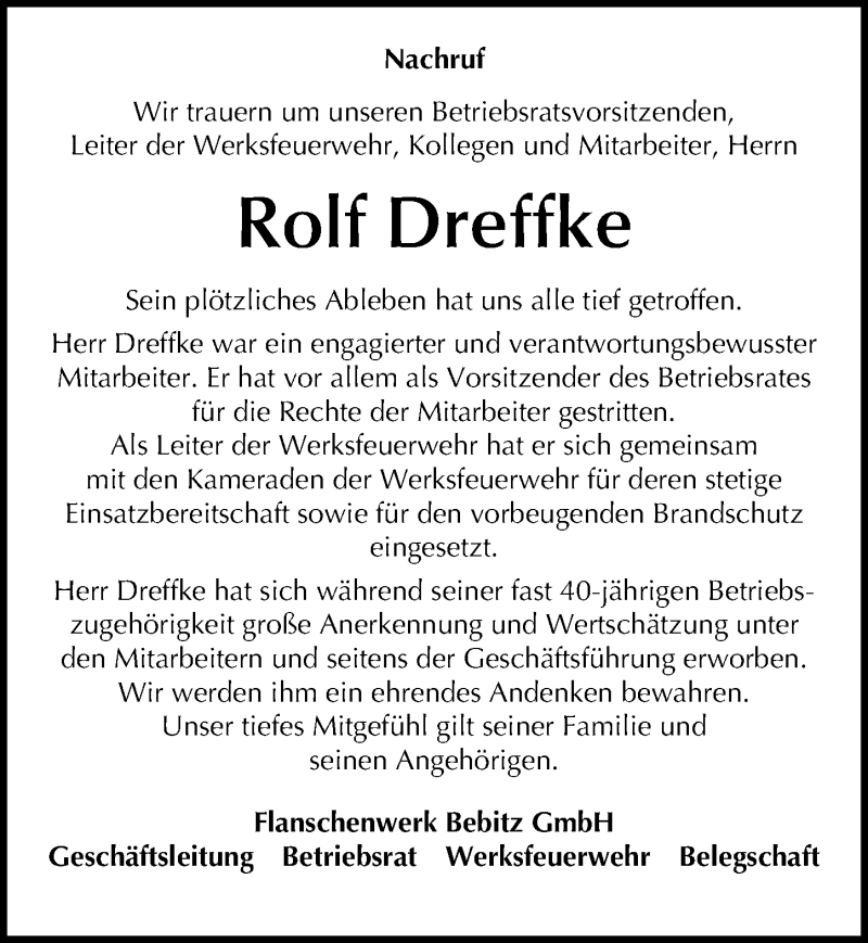  Traueranzeige für Rolf Dreffke vom 12.12.2015 aus Mitteldeutsche Zeitung
