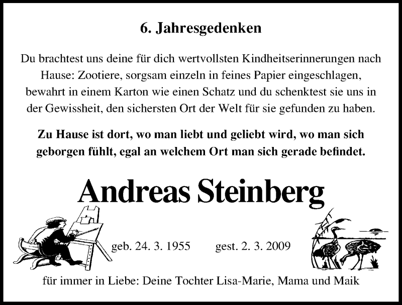  Traueranzeige für Andreas Steinberg vom 02.03.2015 aus Mitteldeutsche Zeitung Köthen
