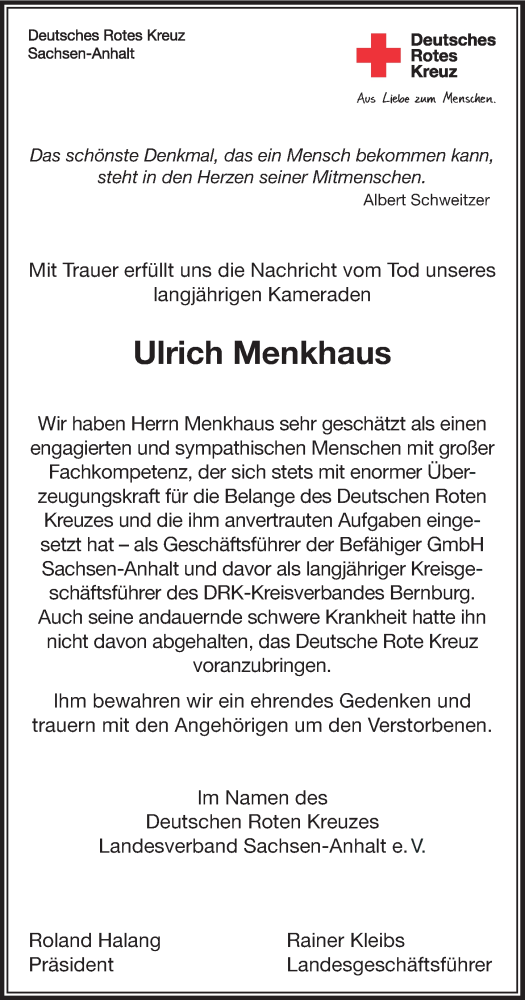  Traueranzeige für Ulrich Menkhaus vom 07.03.2015 aus Mitteldeutsche Zeitung