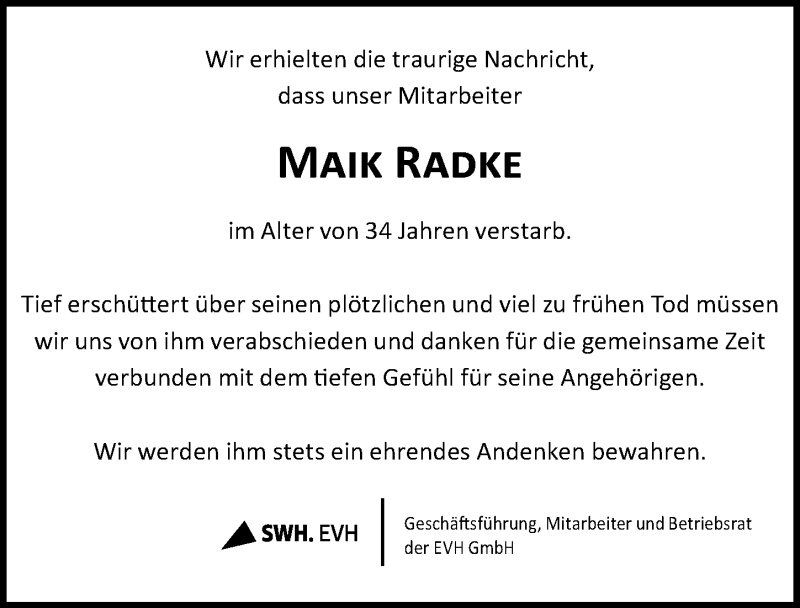  Traueranzeige für Maik Radke vom 25.04.2015 aus Mitteldeutsche Zeitung Halle/Saalkreis