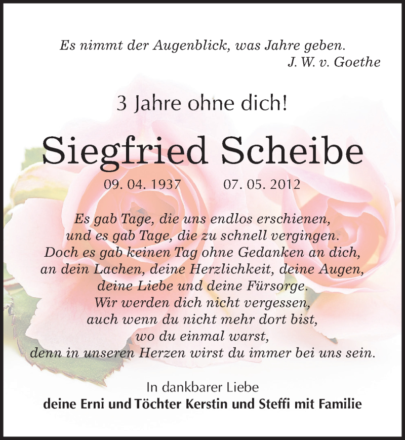  Traueranzeige für Siegfried Scheibe vom 07.05.2015 aus Mitteldeutsche Zeitung Bitterfeld