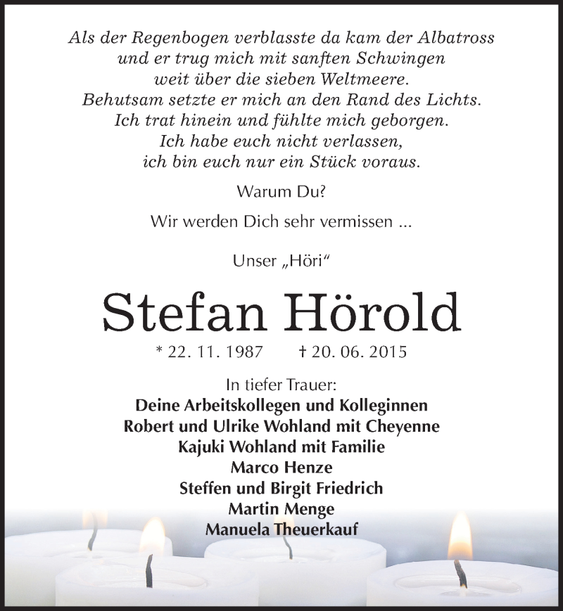  Traueranzeige für Stefan Hörold vom 26.06.2015 aus Mitteldeutsche Zeitung Sangerhausen