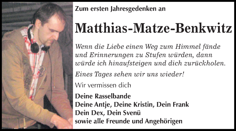  Traueranzeige für Matthias Benkwitz vom 28.06.2015 aus Super Sonntag Zeitz