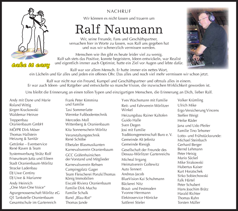  Traueranzeige für Ralf Naumann vom 27.08.2015 aus Mitteldeutsche Zeitung Wittenberg