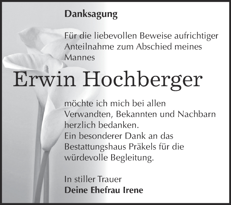  Traueranzeige für Erwin Hochberger vom 15.08.2015 aus Super Sonntag Zeitz