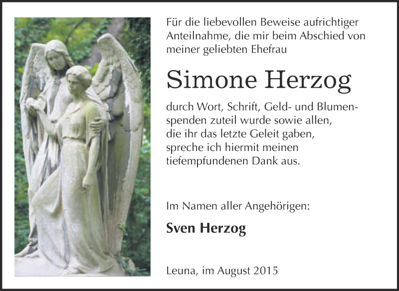  Traueranzeige für Simone Herzog vom 29.08.2015 aus WVG - Wochenspiegel Merseburg