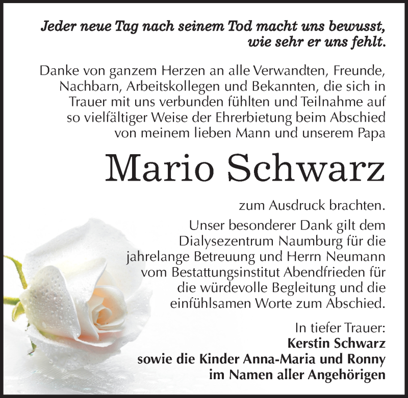  Traueranzeige für Mario Schwarz vom 10.12.2016 aus Mitteldeutsche Zeitung Naumburg/Nebra