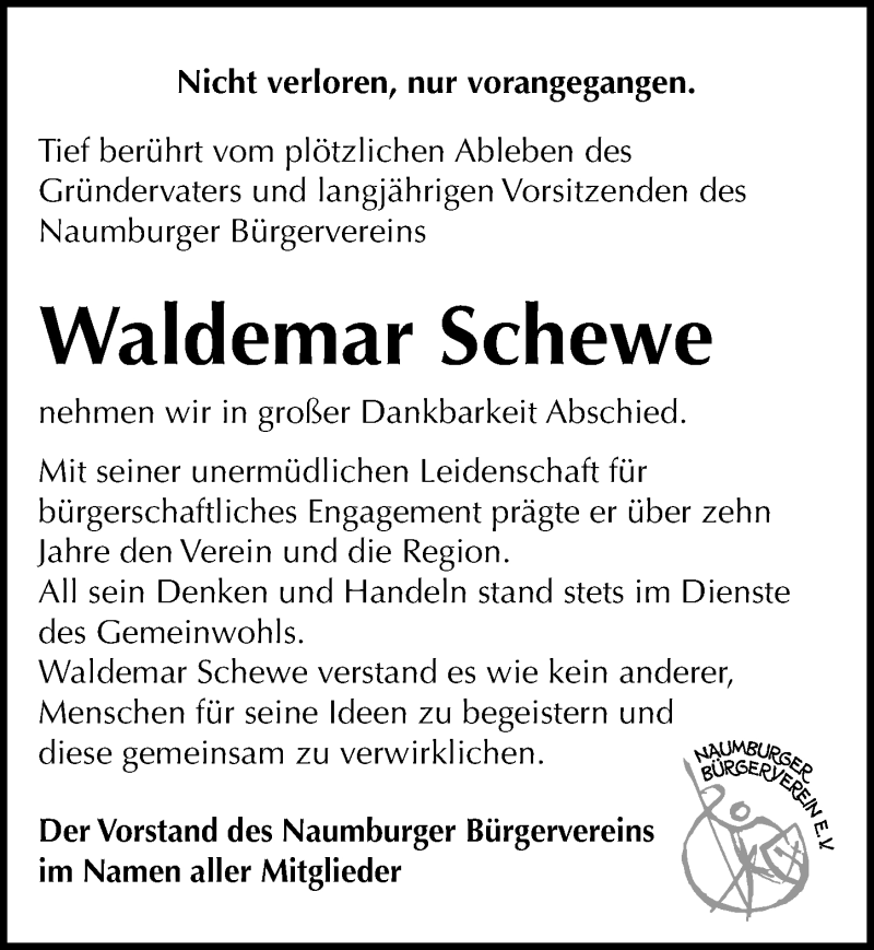  Traueranzeige für Waldemar Karl Schewe vom 10.02.2016 aus Mitteldeutsche Zeitung Naumburg/Nebra