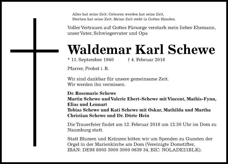  Traueranzeige für Waldemar Karl Schewe vom 09.02.2016 aus Mitteldeutsche Zeitung