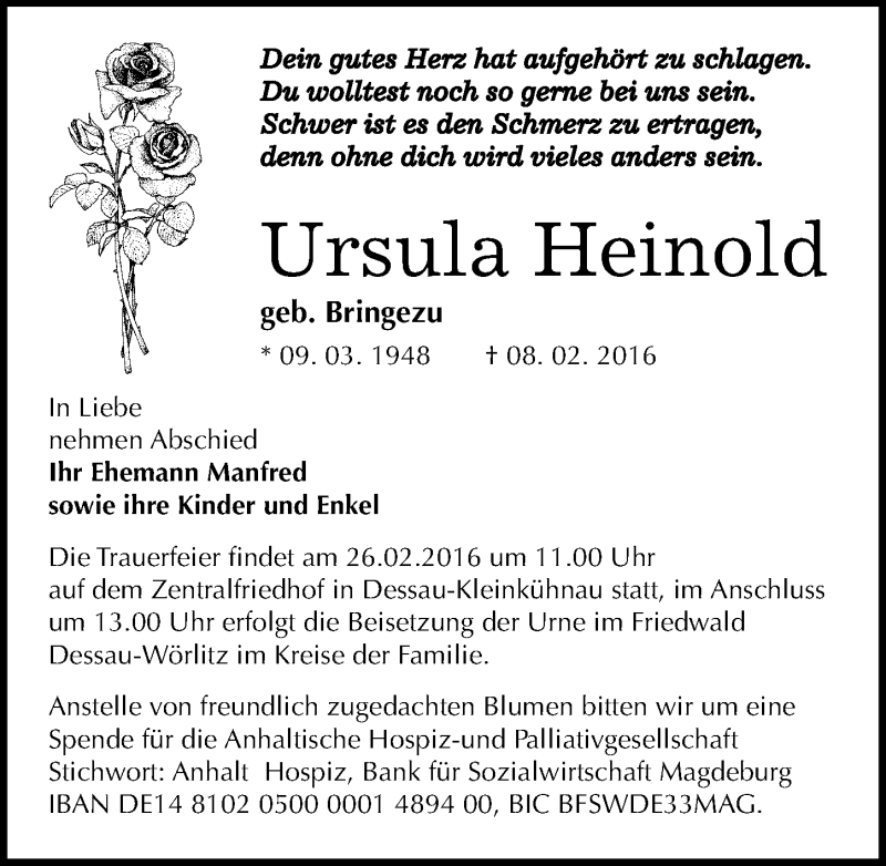  Traueranzeige für Ursula Heinold vom 13.02.2016 aus Mitteldeutsche Zeitung Dessau-Roßlau