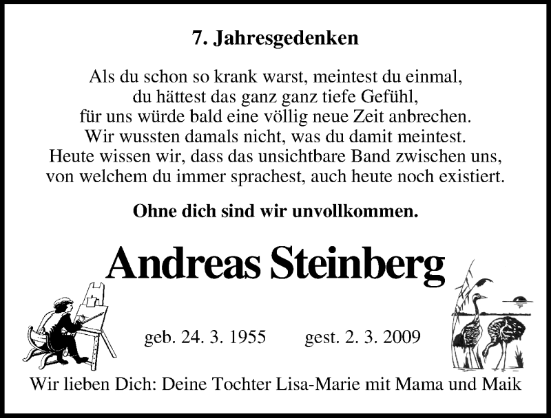  Traueranzeige für Andreas Steinberg vom 02.03.2016 aus Mitteldeutsche Zeitung Köthen