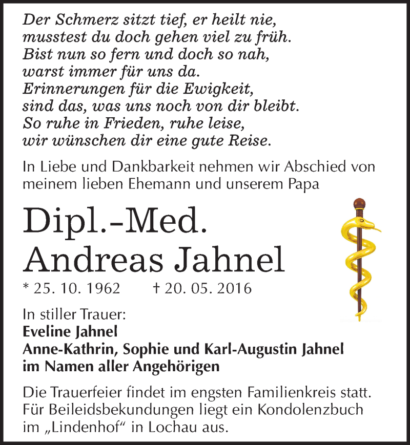  Traueranzeige für Andreas Jahnel vom 26.05.2016 aus Mitteldeutsche Zeitung Halle/Saalkreis