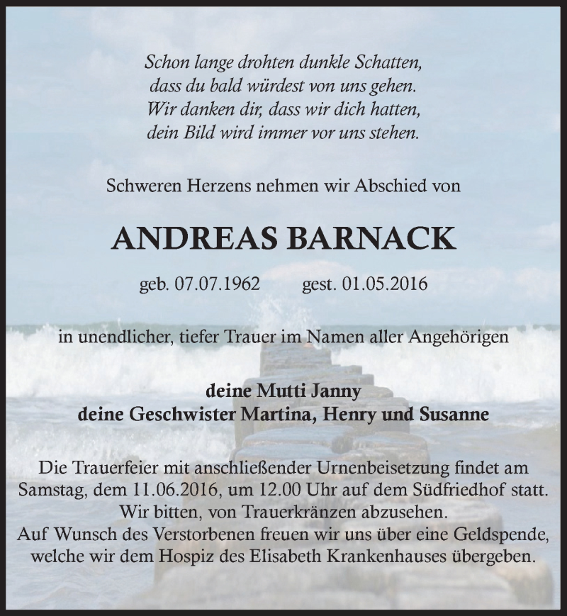  Traueranzeige für Andreas Barnack vom 28.05.2016 aus Mitteldeutsche Zeitung Halle/Saalkreis