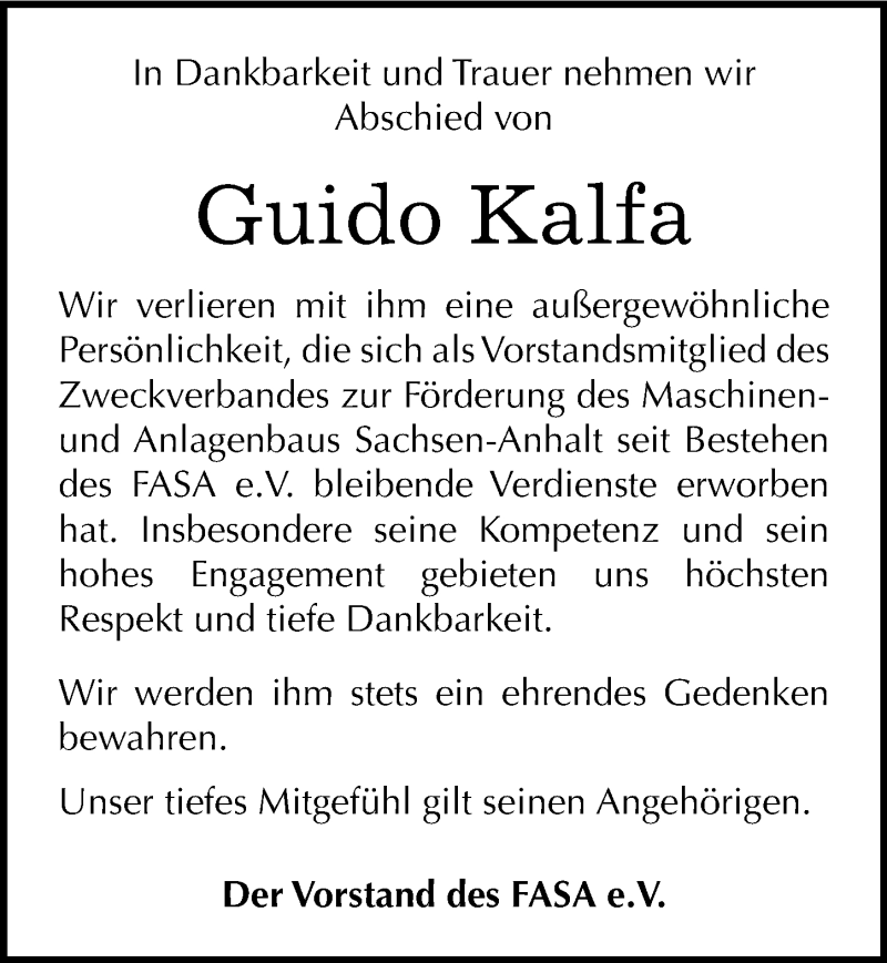  Traueranzeige für Guido Kalfa vom 02.07.2016 aus Mitteldeutsche Zeitung