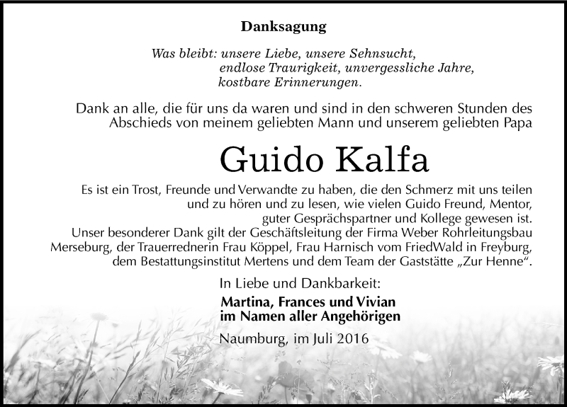  Traueranzeige für Guido Kalfa vom 19.07.2016 aus Mitteldeutsche Zeitung