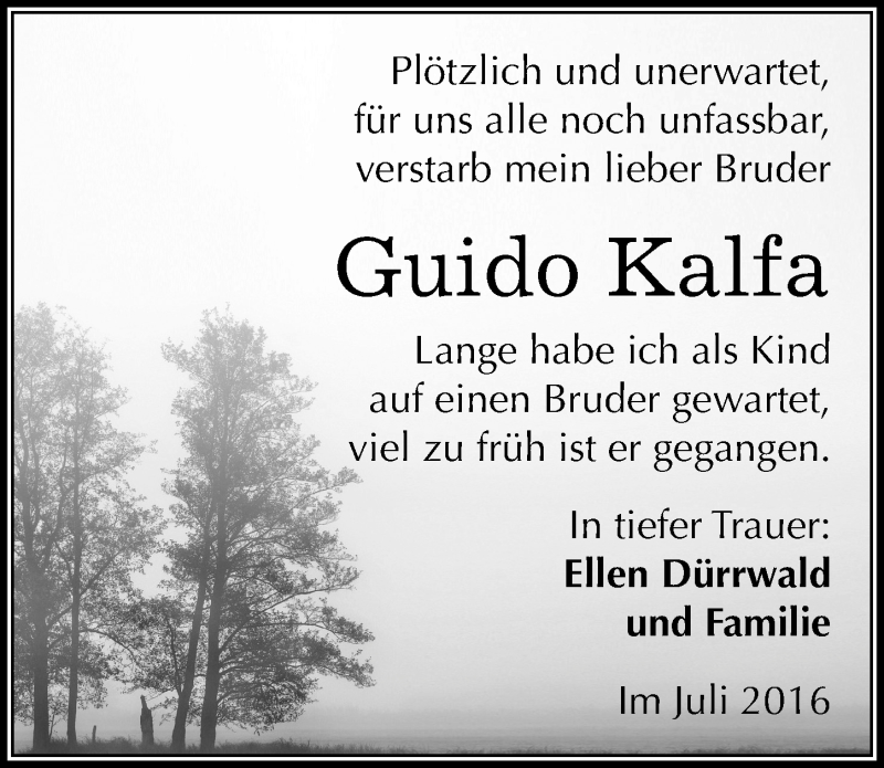  Traueranzeige für Guido Kalfa vom 05.07.2016 aus Mitteldeutsche Zeitung Naumburg/Nebra