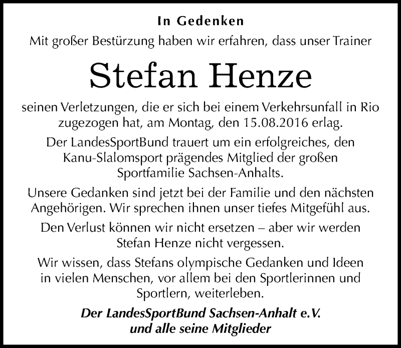  Traueranzeige für Stefan Henze vom 18.08.2016 aus Mitteldeutsche Zeitung Halle/Saalkreis