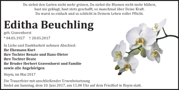 Traueranzeige von Editha Beuchling von Mitteldeutsche Zeitung Aschersleben