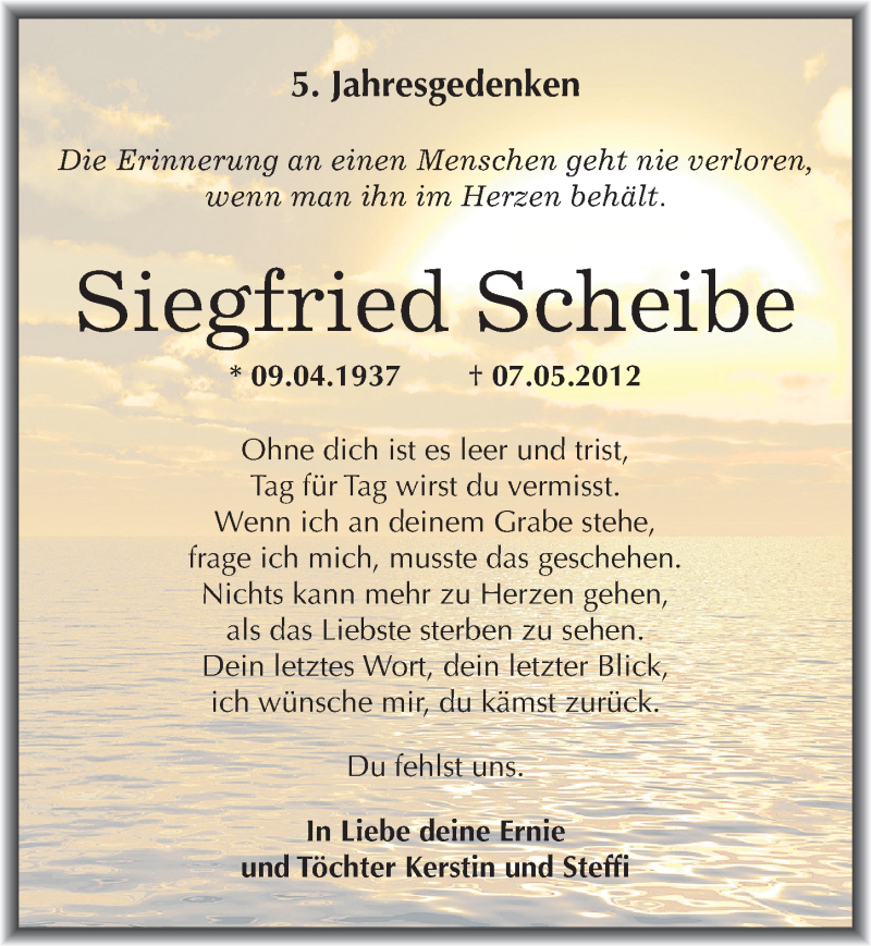  Traueranzeige für Siegfried Scheibe vom 06.05.2017 aus Mitteldeutsche Zeitung Bitterfeld