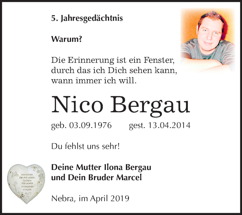  Traueranzeige für Nico Bergau vom 13.04.2019 aus Mitteldeutsche Zeitung