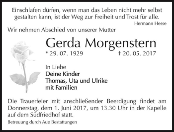 Traueranzeige von Gerda Morgenstern  von Magdeburger Volksstimme