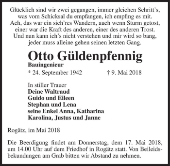 Traueranzeige von Otto Güldenpfennig  von Magdeburger Volksstimme