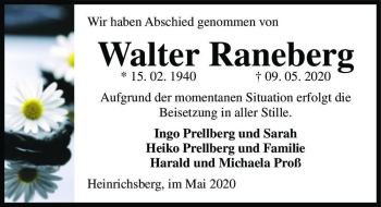 Traueranzeige von Walter Raneberg  von Magdeburger Volksstimme