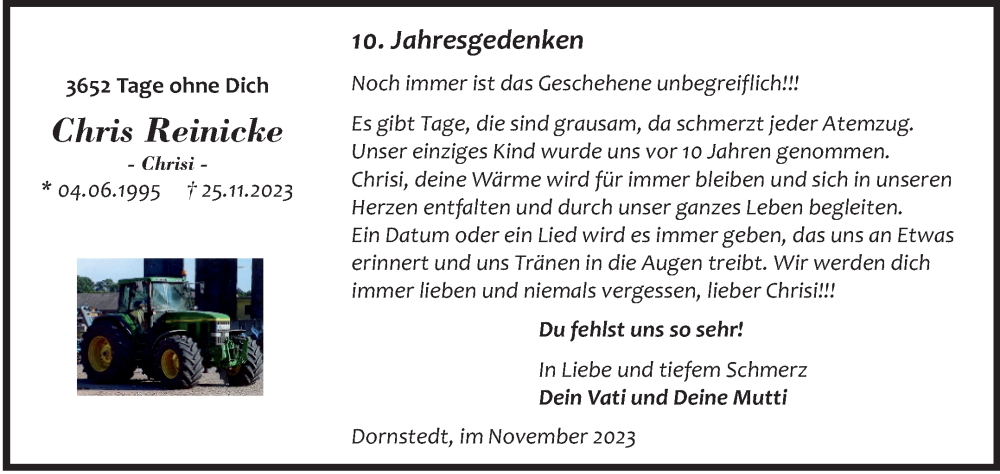  Traueranzeige für Chris Reinicke vom 25.11.2023 aus Mitteldeutsche Zeitung Halle/Saalkreis
