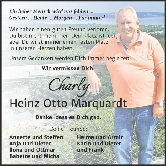 Traueranzeige von Heinz Otto Marquardt von Trauerkombi Quedlinburg