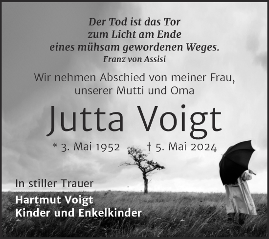 Traueranzeige von Jutta Voigt von Trauerkombi Weißenfels